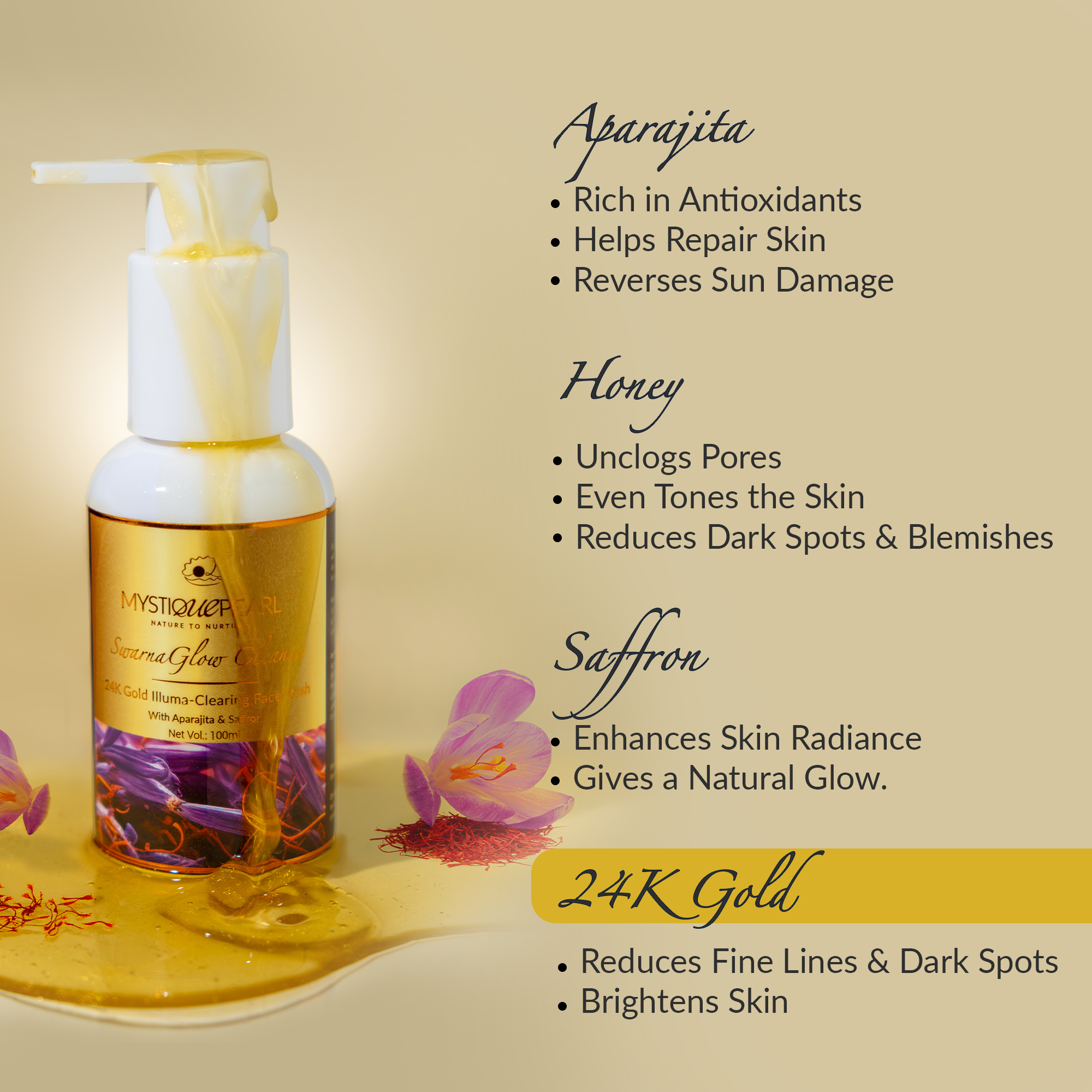 SwarnaGlow Illuma-Clearing Face Wash with Silk Protein & 24K Gold
