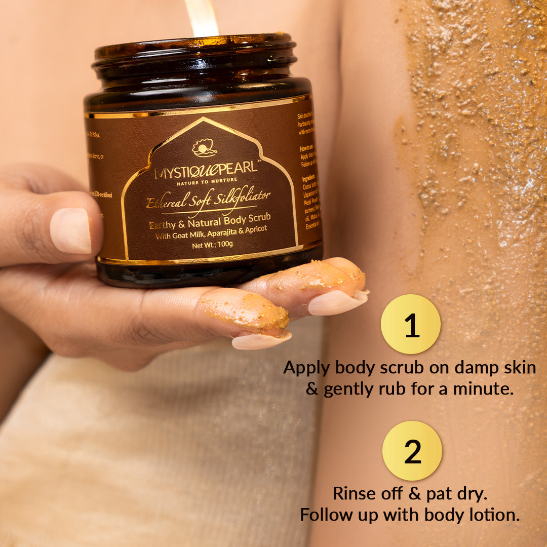 Ethereal Soft Silkfoliator Natural Body Scrub with Nagarmotha Powder